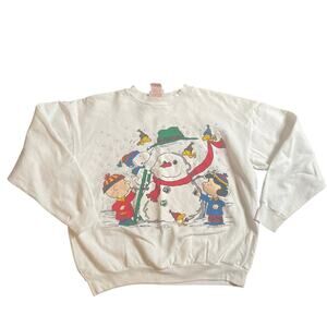 Peanuts Novel Teez Design Sweatshirt Vintage Size Large Snowman Winter Holiday